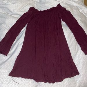 Maroon long sleeve off the shoulder dress